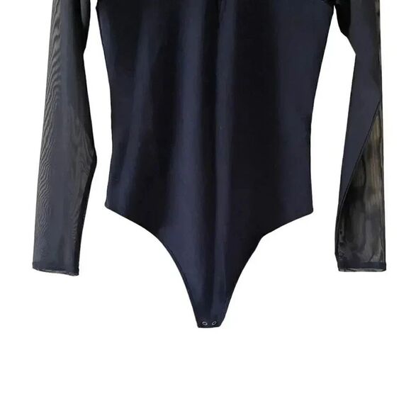 Abercrombie & Fitch Black Soft Long Sleeves Mesh Square Neck Bodysuit SZ S #1112 - Picture 4 of 12